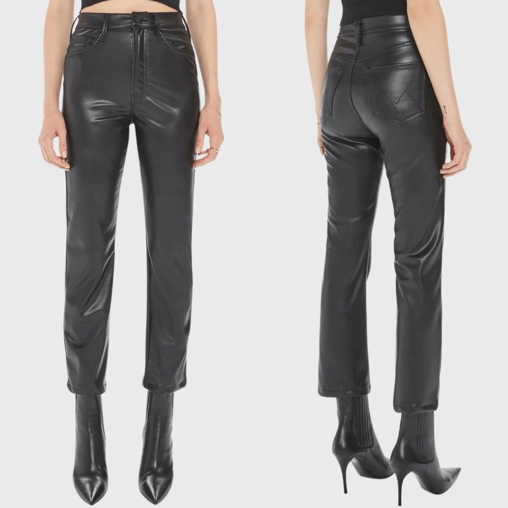 MOTHER THE HIGH WAISTED RIDER ANKLE PANTS JEANS FAUX LEATHER BLACK NEW